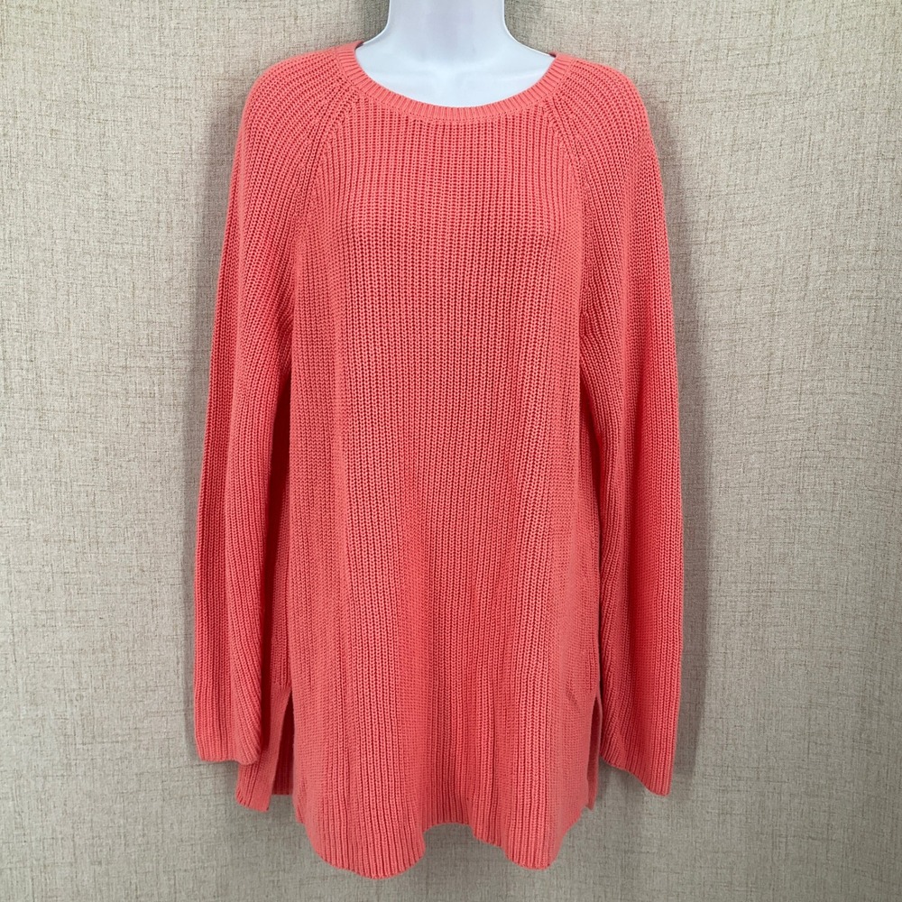 J. Jill Sweater Women L Coral Cotton Blend Shaker Knit Raglan Side Slit Tunic